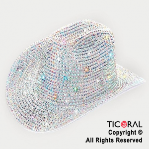 SOMBRERO COWBOY STRASS GEMAS IRIDISCENTE BLANCO x 1